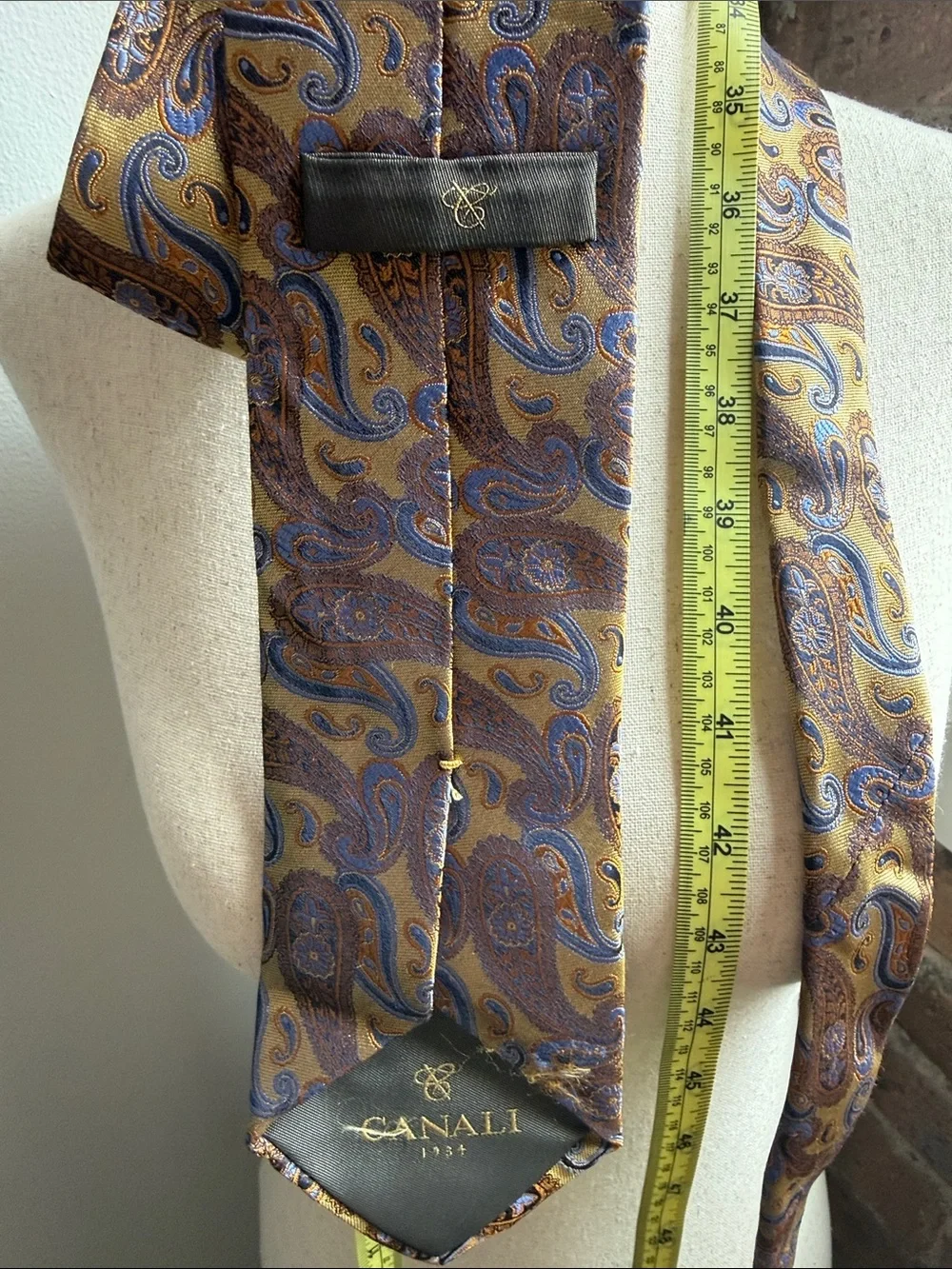 Canali Gold and Blue Paisley Silk Tie